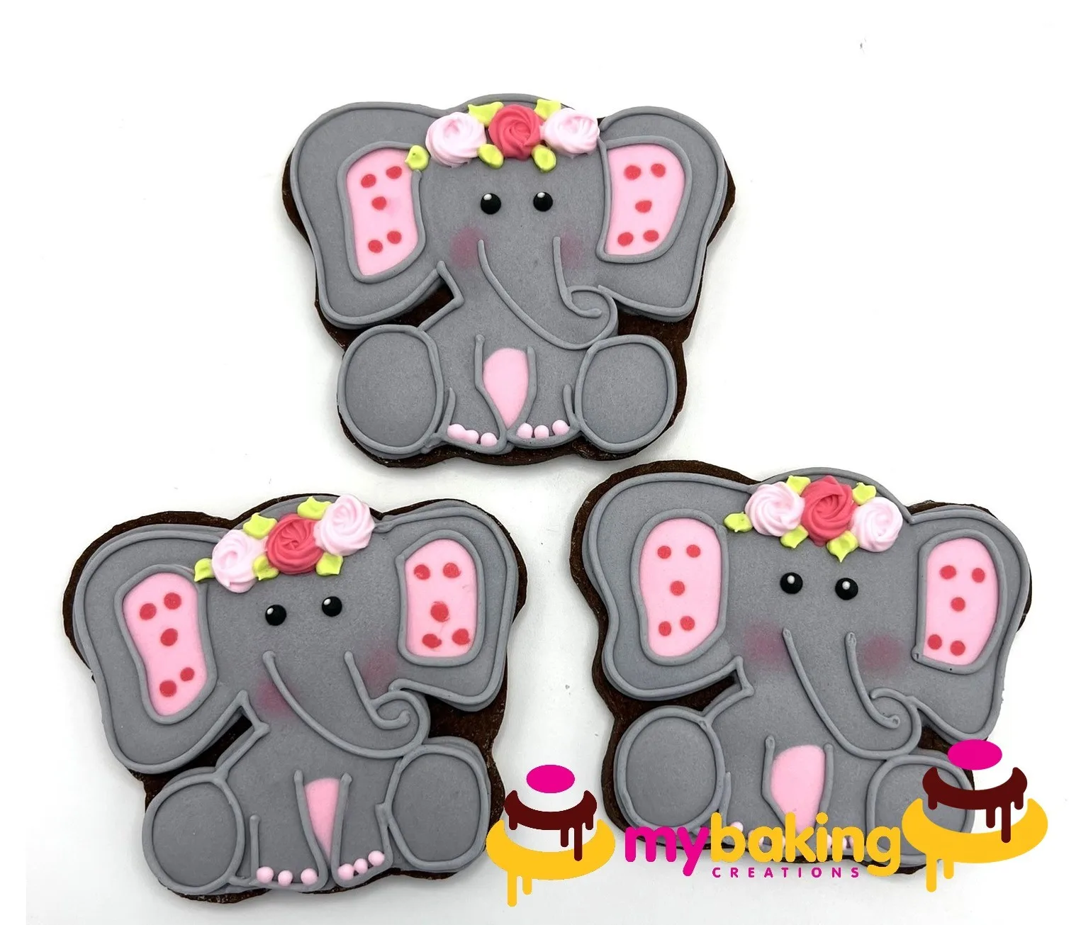 Custom hand-piped elephant with flower crown cookies San Francisco Bay Area